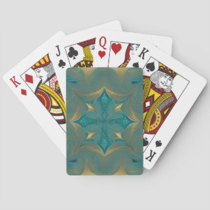 Single Flower Damask Teal Gold Black Playing Cards