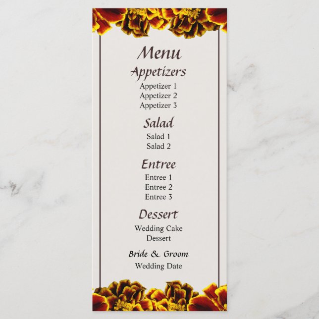Single French Marigold Menu (Front)