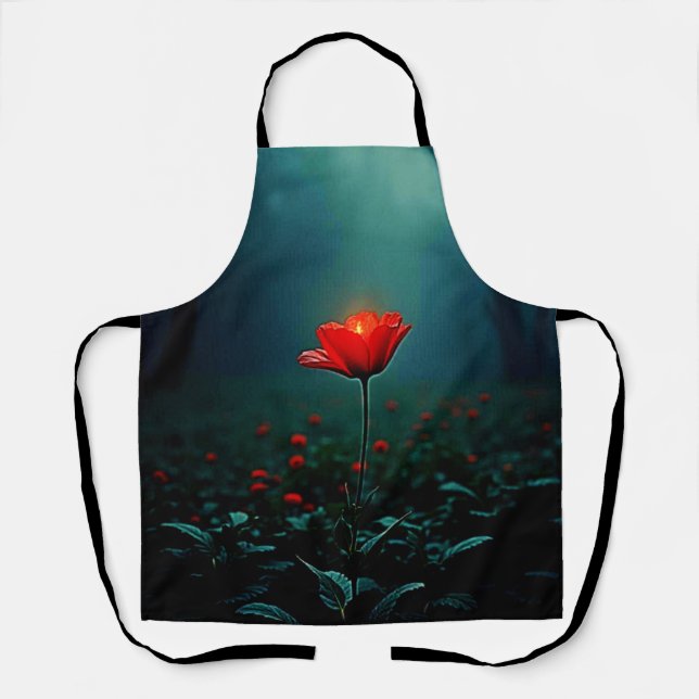 Single Glowing Red Flower Art Apron (Front)