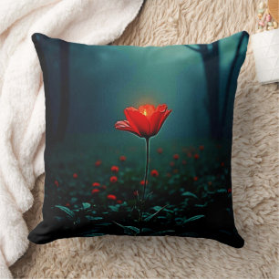 Single Glowing Red Flower Art Cushion