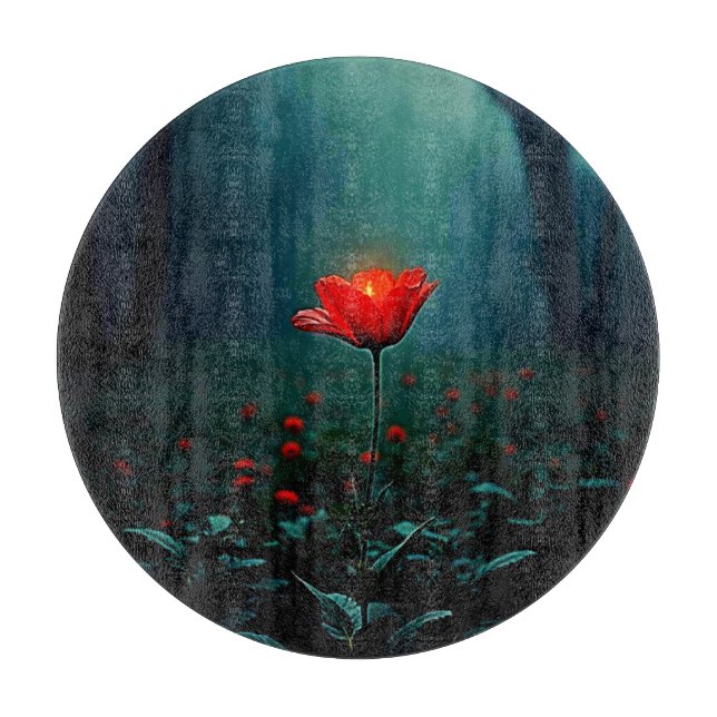 Single Glowing Red Flower Art Cutting Board (Front)