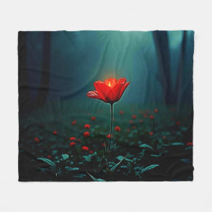 Single Glowing Red Flower Art Fleece Blanket