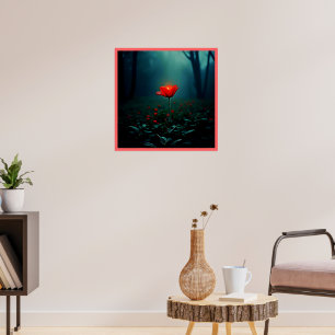 Single Glowing Red Flower Art Poster