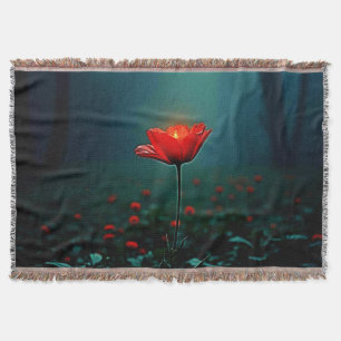 Single Glowing Red Flower Art Throw Blanket
