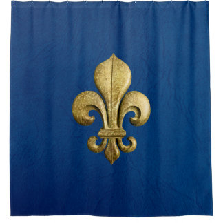 Single Gold Fleur De Lis on Blue Shower Curtain