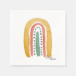 single golden watercolor rainbow napkin