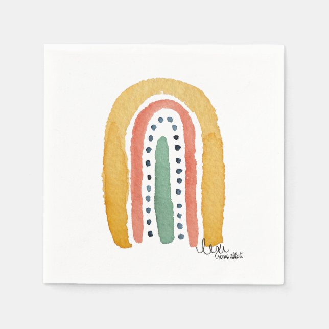 single golden watercolor rainbow napkin (Front)