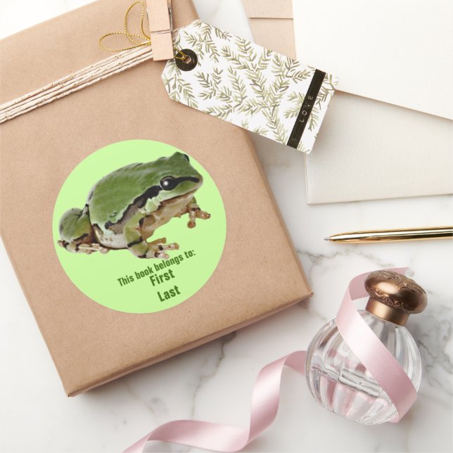 Single Green Frog At Rest Photograph Custom Classic Round Sticker (Gifting)