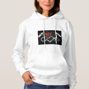 single handcuffs and a single handgun hoodie