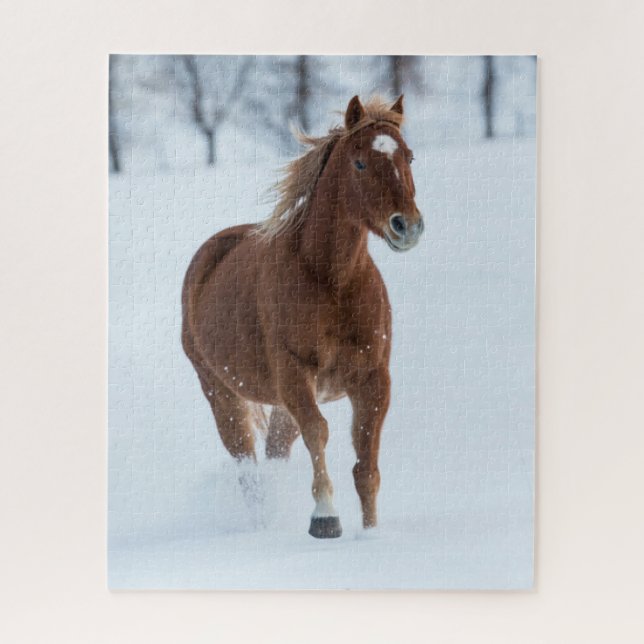 Single Horse Running in Snow Jigsaw Puzzle (Vertical)