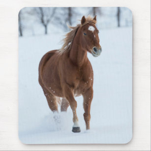 Single Horse Running in Snow Mouse Mat
