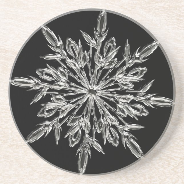 Single Ice Crystal on Black Coaster (Front)