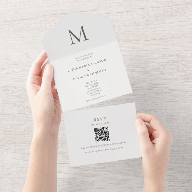 Single Initial Civil Wedding All In One Invitation (Tearaway)