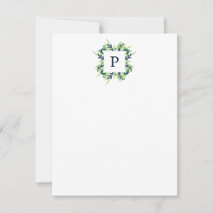 Single Initial Floral Monogram Stationery Card
