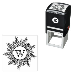 Single Initial Monogram Leafy Wreath Frame Self-inking Stamp