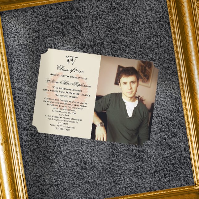 Single Initial Monogram Orange Photo Graduation Invitation (Monogram Initial Photo Graduation Announcements School Colors)