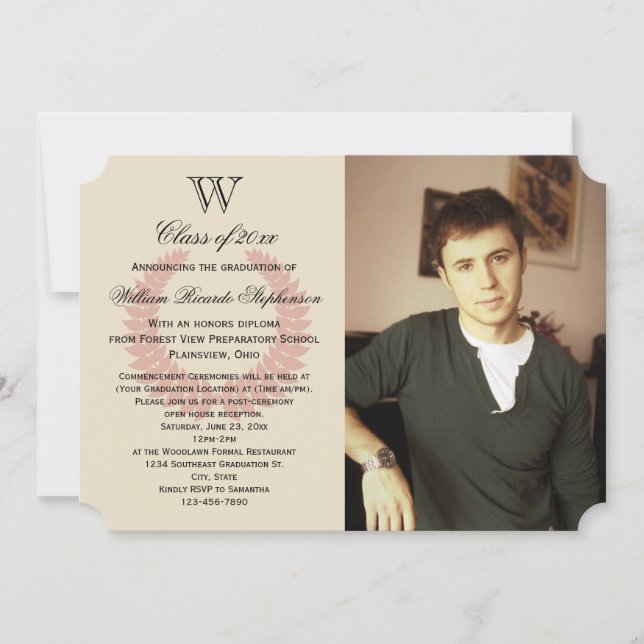 Single Initial Monogram Red Photo Graduation Invitation (Front)