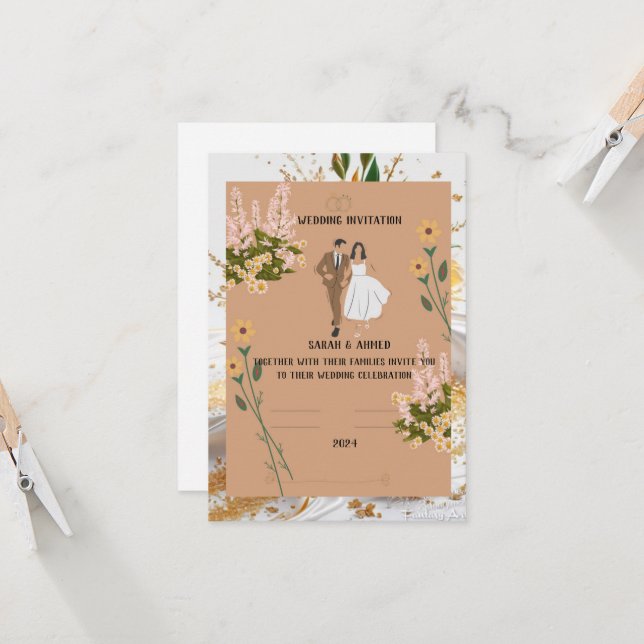 Single invitation, Size: 12.7 cm x 17.8 cm, Pap Invitation (Front/Back In Situ)