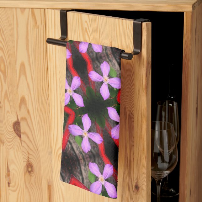 Single Lavender Clematis Flower Abstract Pattern   Tea Towel (Thirds Fold)