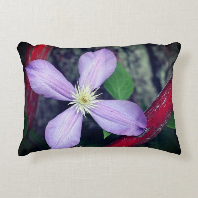 Single Lavender Clematis Flower  Decorative Cushion (Front)