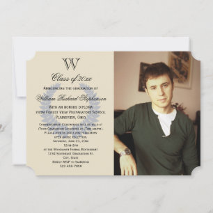 Single Letter Monogram Blue Photo Graduation Invitation