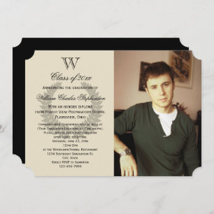 Single Letter Monogram Classic Photo Graduation Invitation