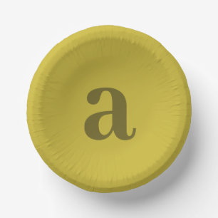 Single Letter Monogram Olive Green Minimalist Paper Plate