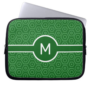 Single-Letter Monogram on Green Hexagons Laptop Sleeve