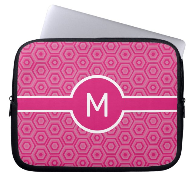 Single-Letter Monogram on Pink Hexagons Laptop Sleeve (Front)