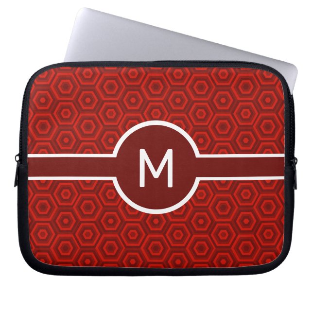 Single-Letter Monogram on Red Hexagons Laptop Sleeve (Front)