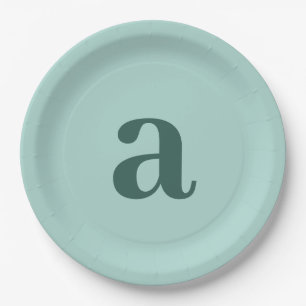 Single Letter Monogram Teal Blue Minimalist Paper Plate