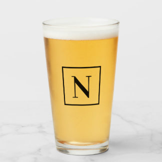 Single Letter Simple Black Square Border Monogram Glass
