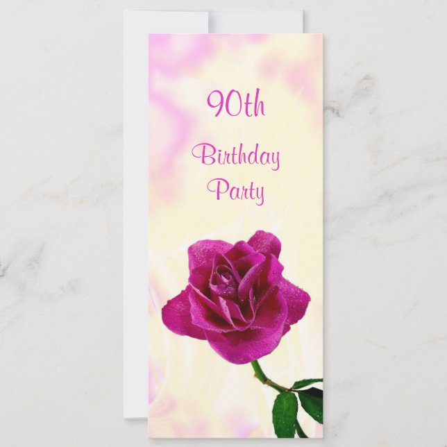 Single Lilac Rose 90th Birthday Invitation (Front)