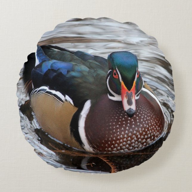 Single Mallard Duck Round Cushion (Front)