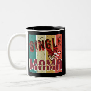 Single Mama Needs Coffee Retro Vintage Stripes Two-Tone Coffee Mug