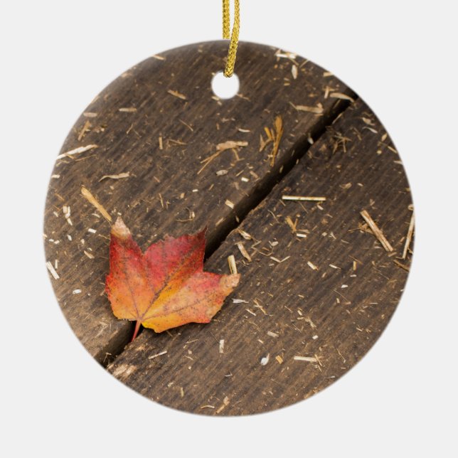 Single Maple Leaf in Fall Ceramic Tree Decoration (Front)