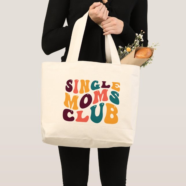 Single Moms Club Souvenir Retro Style Groovy Large Tote Bag (Front (Product))