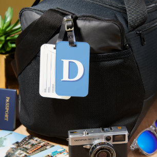 Single Monogram Blue and White Luggage Tag