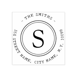 Single Monogram Family Name Rubber Stamp