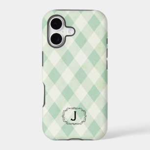 Single Monogram Framed on Mint and Green Gingham