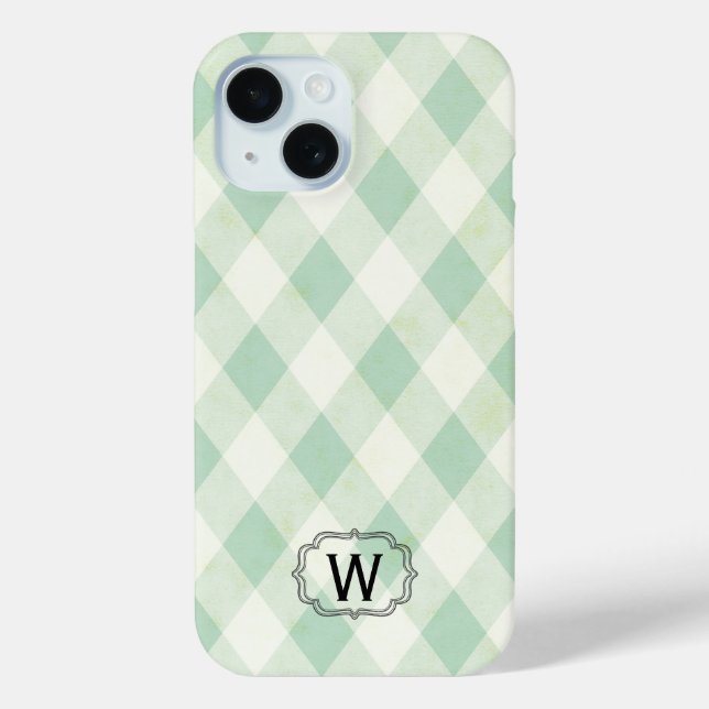 Single Monogram Framed on Mint and Green Gingham Case-Mate iPhone Case (Back)