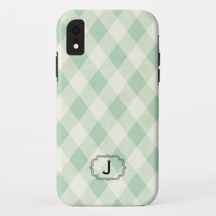 Single Monogram Framed on Mint and Green Gingham iPhone XR Case