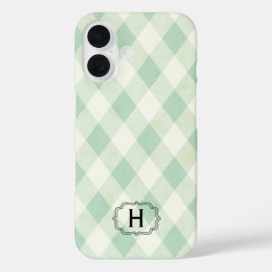 Single Monogram Framed on Mint and Green Gingham iPhone 16 Case