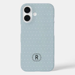 Single Monogram Framed on Pale Blue and Polka Dot iPhone 16 Case