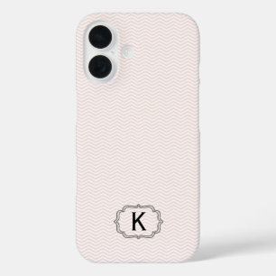 Single Monogram Framed on Pink Chevon Stripes iPhone 16 Case
