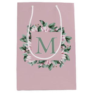 Single Monogram Letter Square Floral Frame Medium Gift Bag