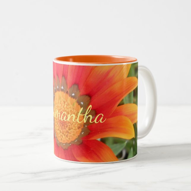 Single Orange Flower Personalised Two-Tone Coffee Mug (Front Right)