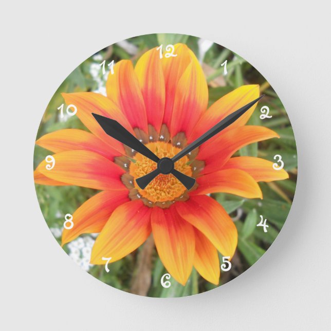 Single Orange Flower Round Clock (Front)