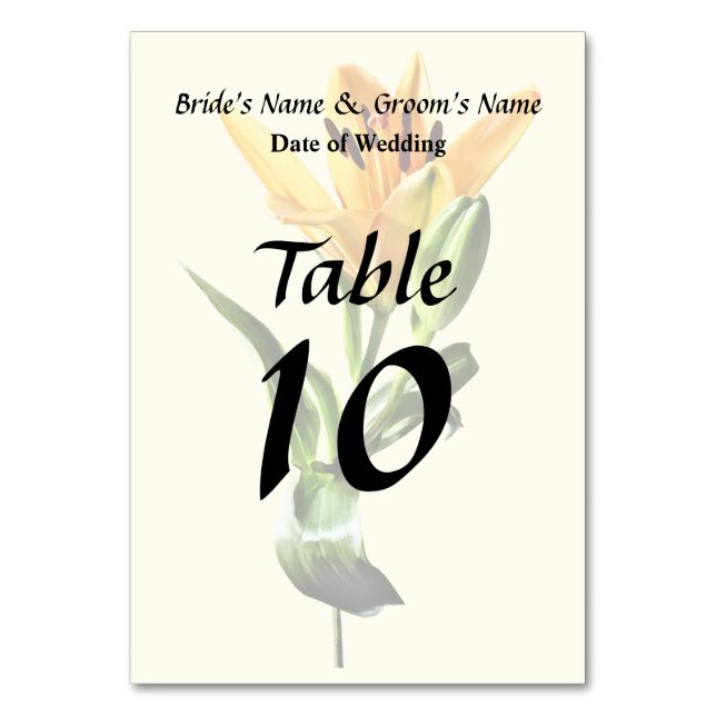 Single Orange Lily and Buds Table Number (Front)