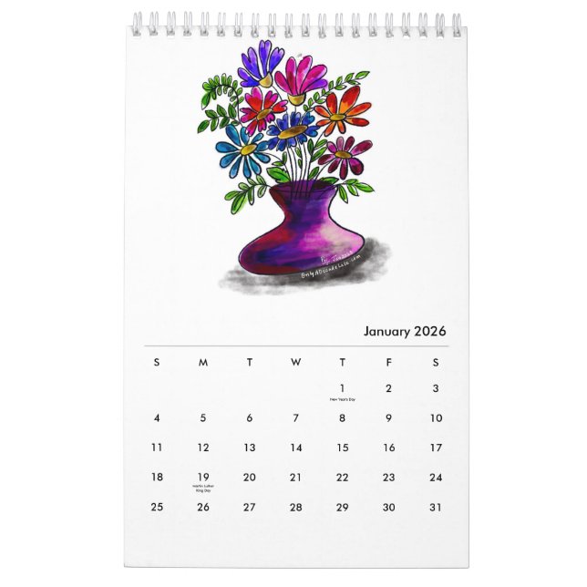 Single Page Floral 2024 Calendar (Jan 2026)